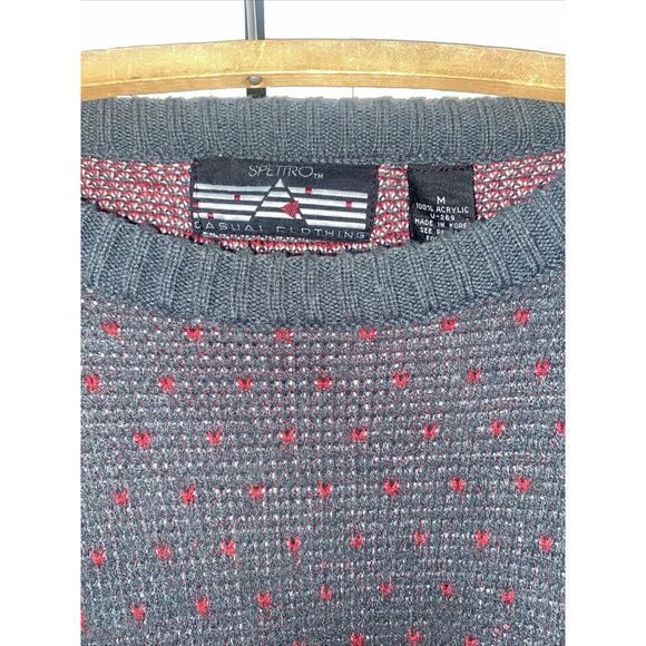 Vintage Spettro 80s 90s Ugly Christmas Gray Red Sweater Size Medium - Picture 2 of 8